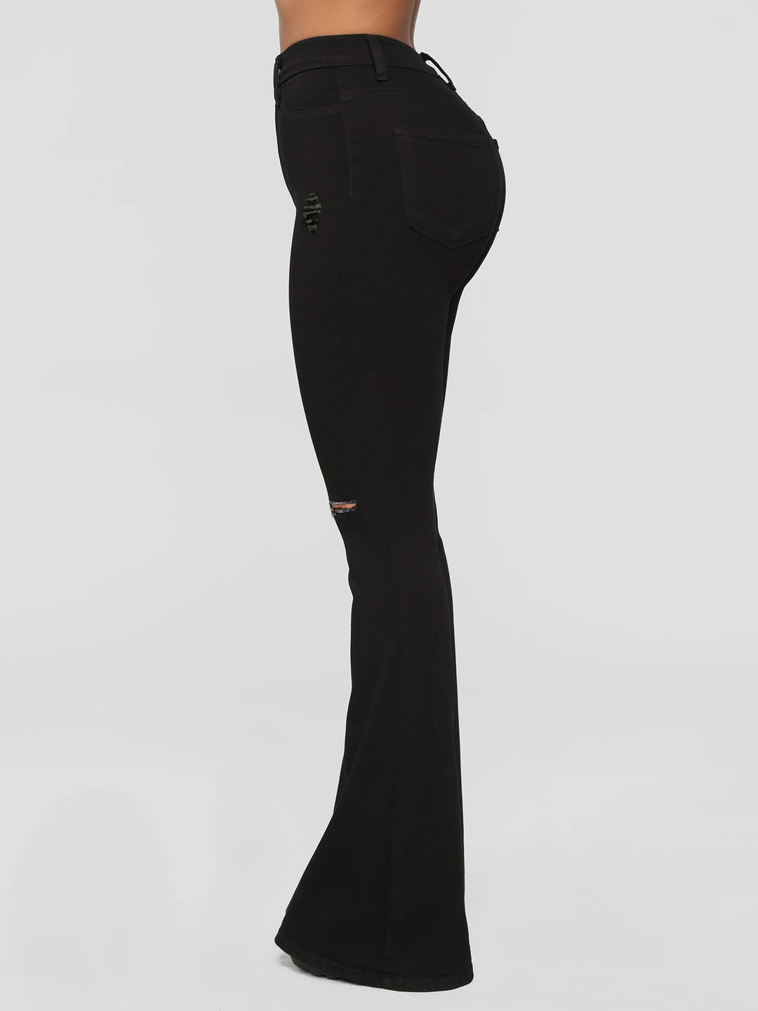 Damen High‑Waist Flared‑Jeans mit Knie‑Rissen und sculptendem Stretchbund Nord Taschen