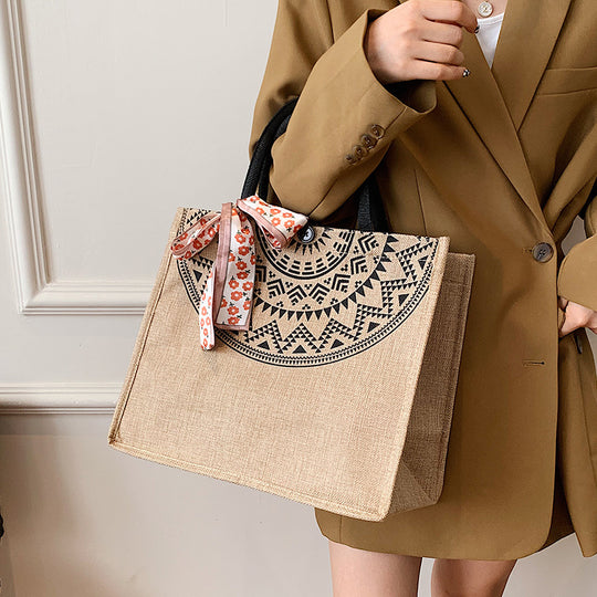 Damen Jute-Tragetasche mit stilvollem Sonnendesign Nord Taschen