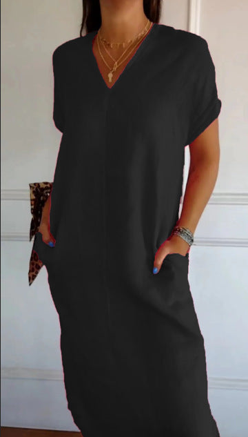 Damen luftiges Leinenkleid mit praktischen Seitentaschen