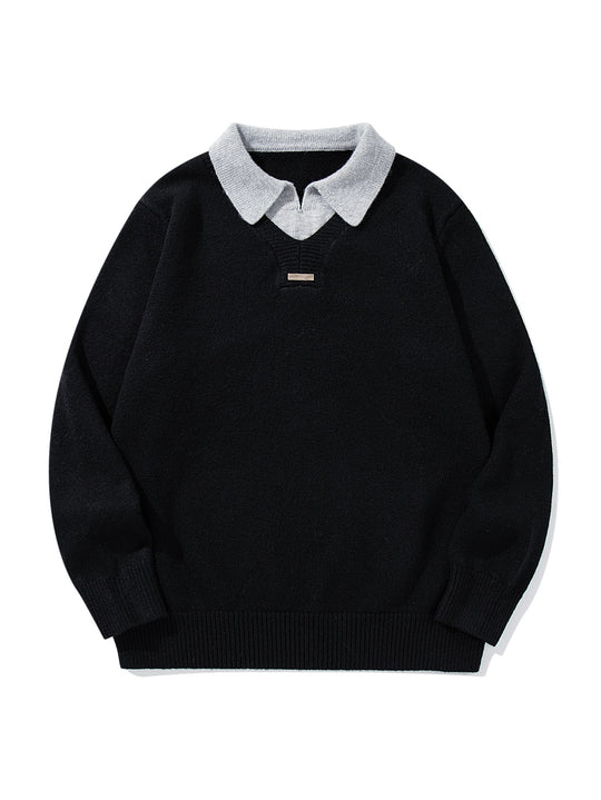 Herren Boxy-Strickpullover mit Polokragen und V‑Einsatz Nord Taschen