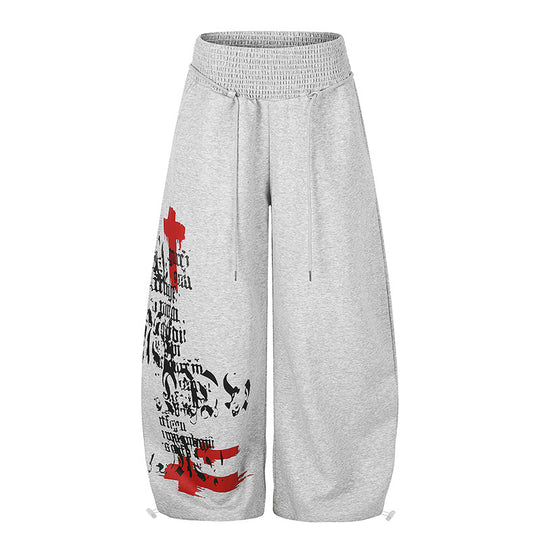 Damen Extraweite Balloon-Palazzo-Sweathose mit geripptem Komfortbund, Kordelzug und typografischem Gothic-Print Nord Taschen