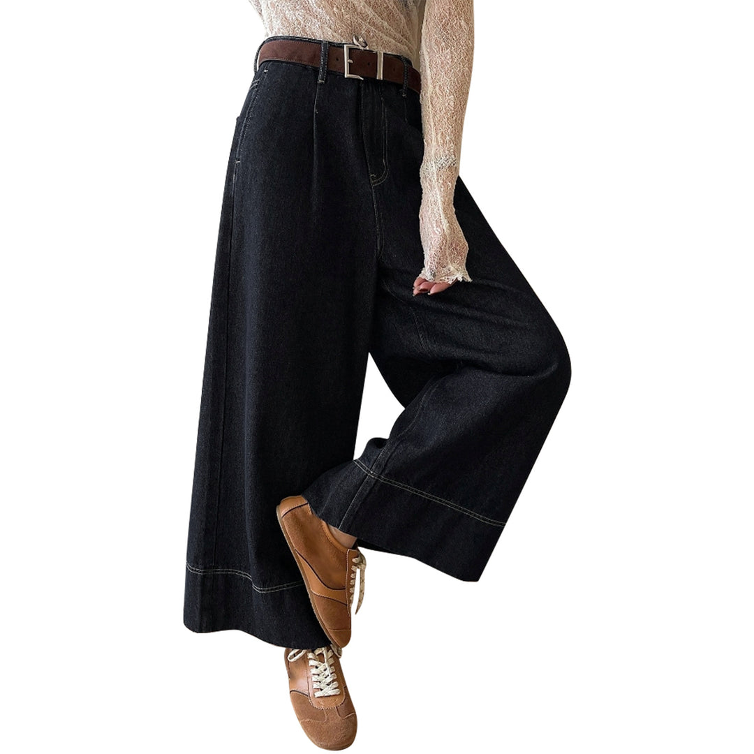 Damen High-Waist Culotte-Jeans aus schwerem Wide-Leg-Denim mit dekorativer Vordernaht Nord Taschen