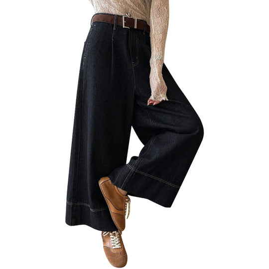 Damen High-Waist Culotte-Jeans aus schwerem Wide-Leg-Denim mit dekorativer Vordernaht Nord Taschen