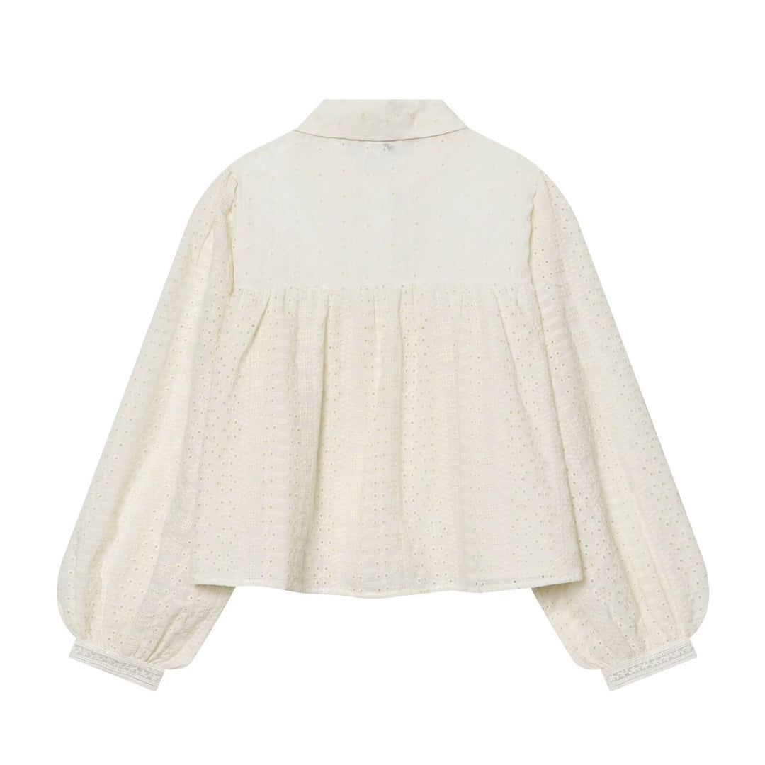 Damen Bestickte Oversize-Hemdbluse mit Ballonärmeln Nord Taschen
