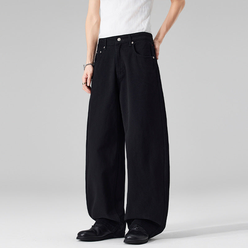 Damen Weite High‑Waist Baumwoll-Twill Baggy‑Hose mit tiefem Schritt Nord Taschen