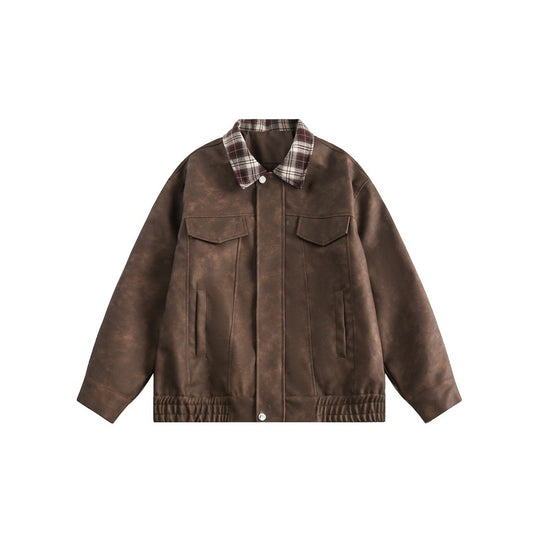 Herren Boxy Kunstleder‑Blouson mit kariertem Umlegekragen und Pattentaschen Nord Taschen