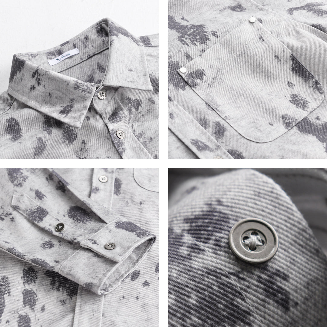 Herren Langärmeliges Baumwoll-Overshirt mit abstraktem Sprühmuster und aufgesetzter Brusttasche Nord Taschen