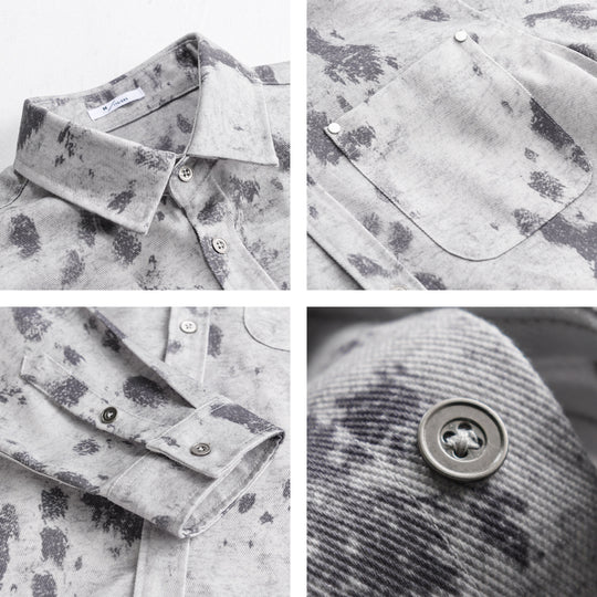 Herren Langärmeliges Baumwoll-Overshirt mit abstraktem Sprühmuster und aufgesetzter Brusttasche Nord Taschen