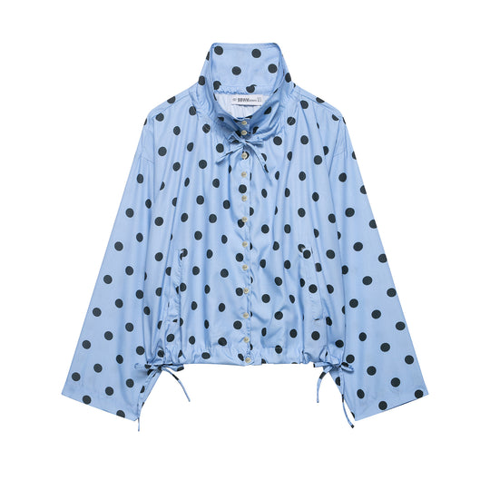 Damen Leichte Bluse im Polka‑Dot‑Design mit Stehkragen, Tunnelzugsaum und Knopfleiste Nord Taschen