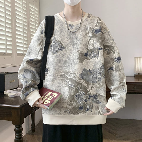 Herren Oversize-Sweatshirt mit abstraktem Marmor-Print und schwerer Baumwollmischung Nord Taschen
