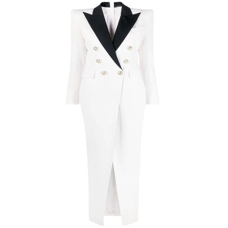 Damen Abendliches Blazerkleid‑Maxi mit Kontrastrevers und Beinschlitz Nord Taschen