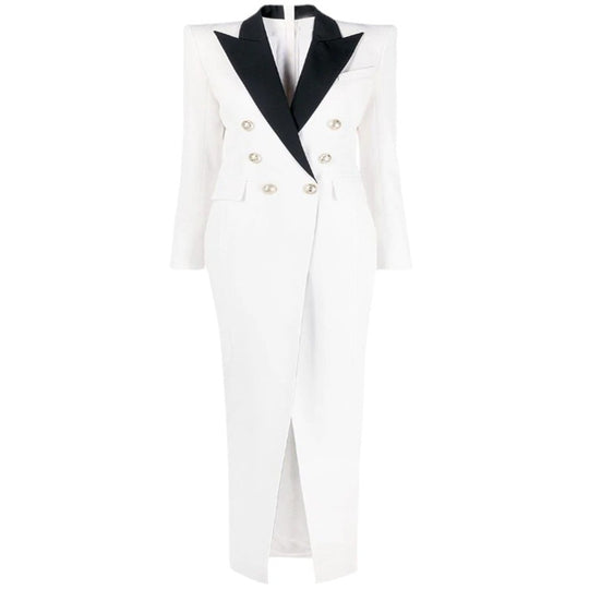 Damen Abendliches Blazerkleid‑Maxi mit Kontrastrevers und Beinschlitz Nord Taschen