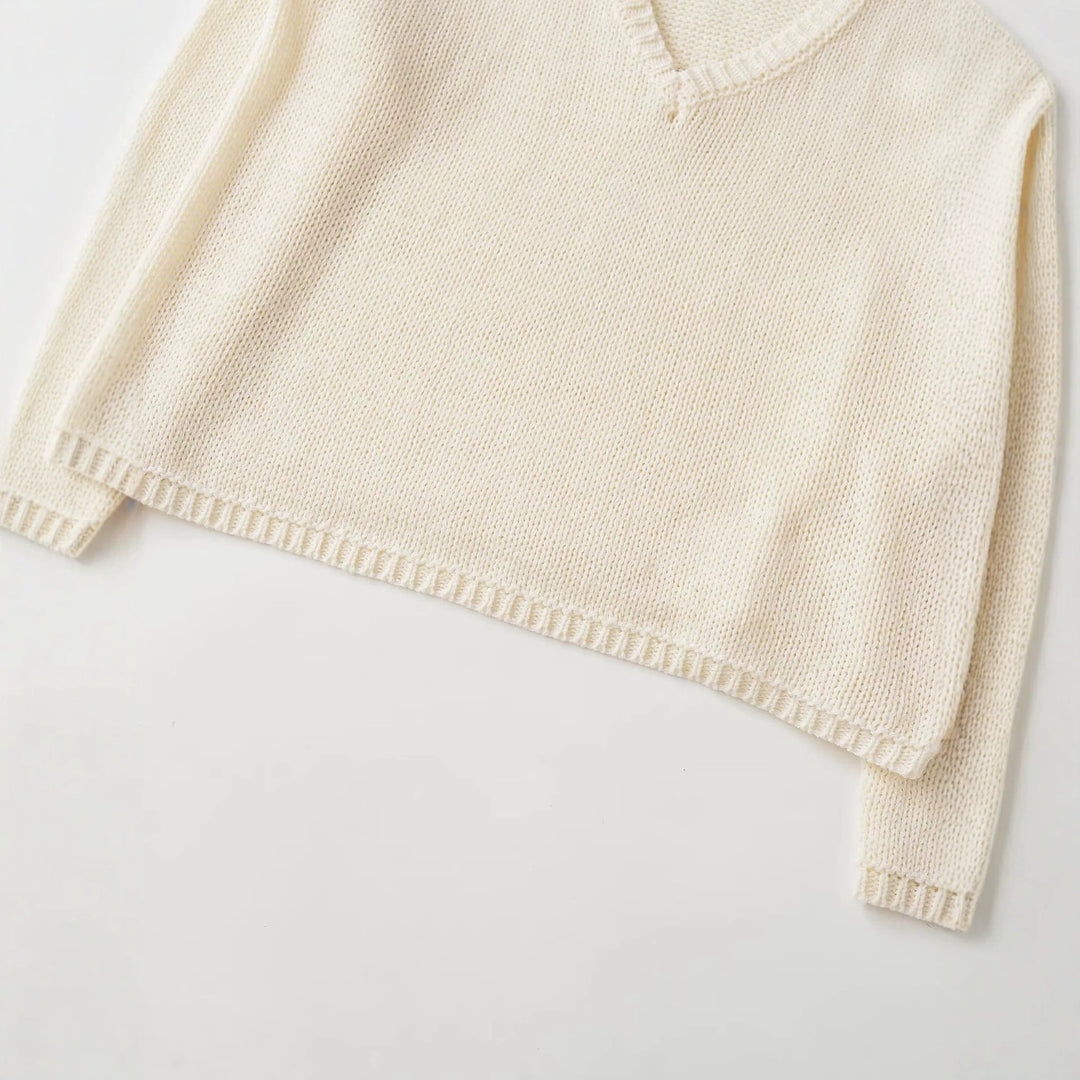 Damen Oversize V-Ausschnitt Grobstrickpullover Nord Taschen