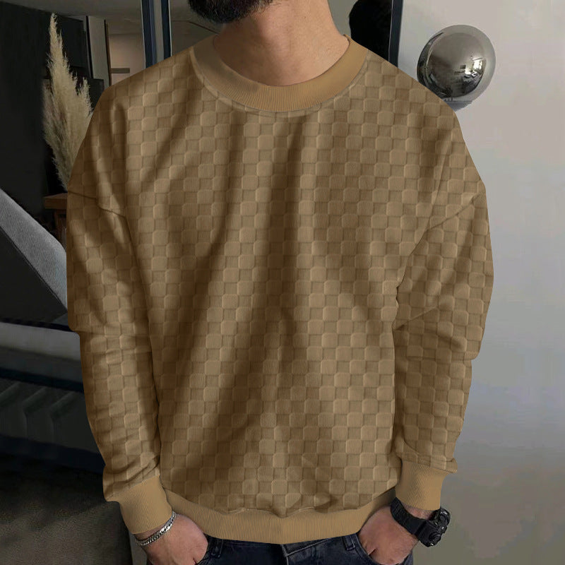 Herren Strukturiertes Baumwoll-Sweatshirt mit Karo-Prägung und Rundhalsausschnitt Nord Taschen