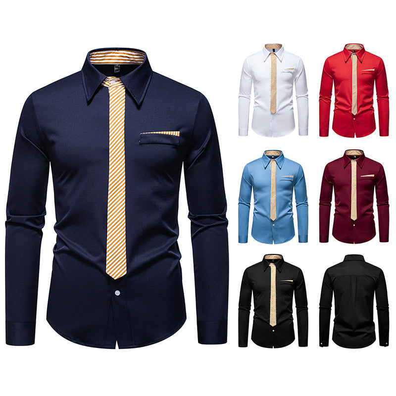Herren Slim-Fit Businesshemd mit integrierter Krawatten-Optik und Brusttasche Nord Taschen