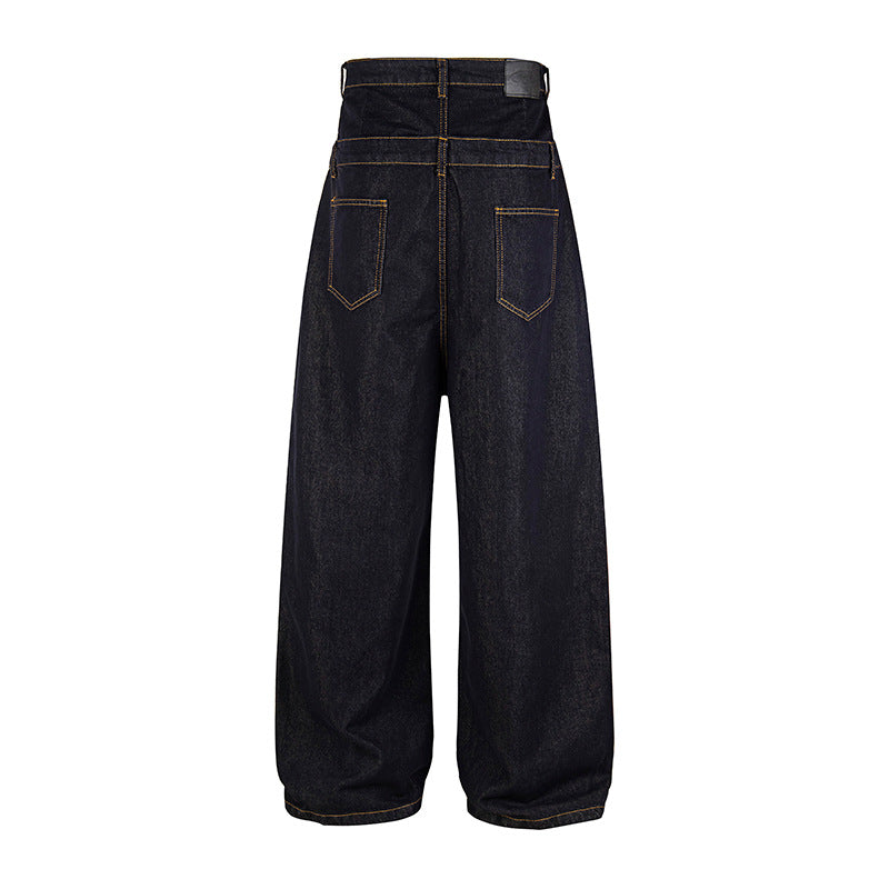 Damen Hochtaillierte weite Jeanshose mit dekorativer Sternstickerei Nord Taschen