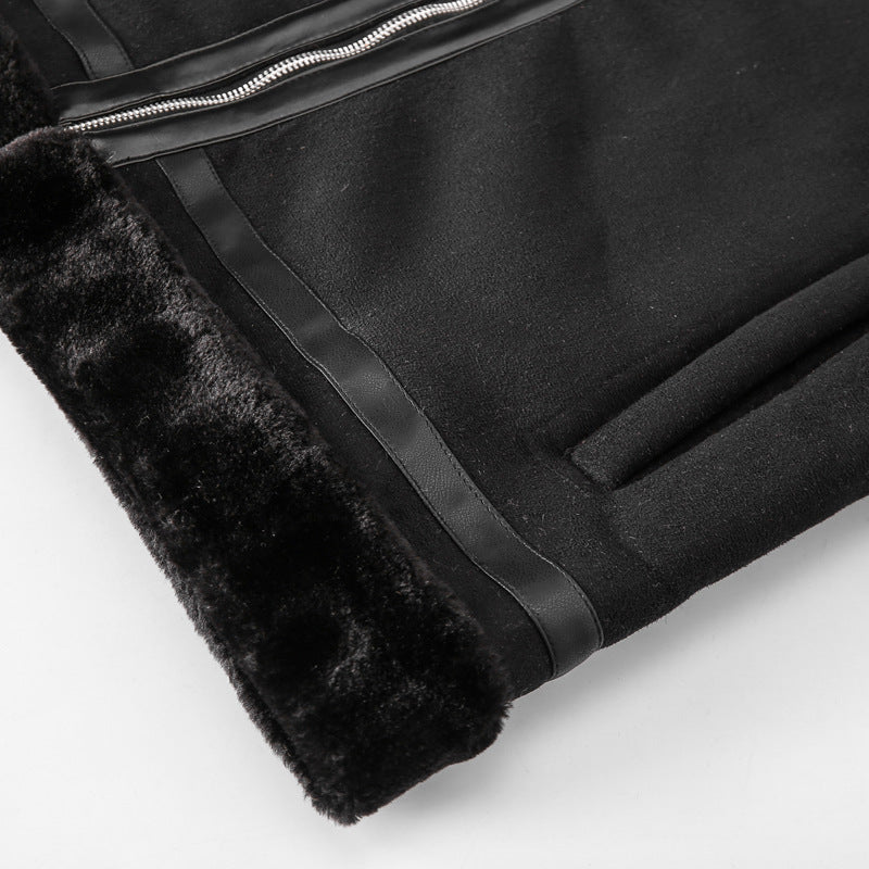 Herren Fliegerjacke mit Lammfellfutter und Kunstlederapplikationen Nord Taschen