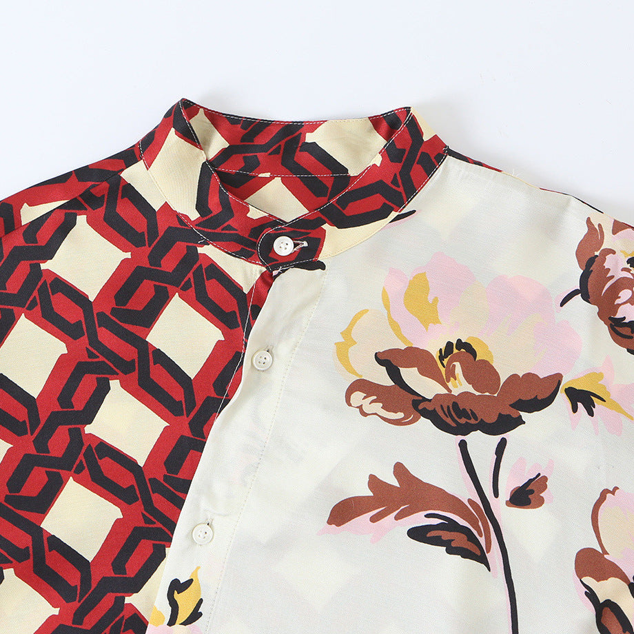 Damen Asymmetrische Hemdbluse mit gemischtem Grafik- und Blumenprint Nord Taschen