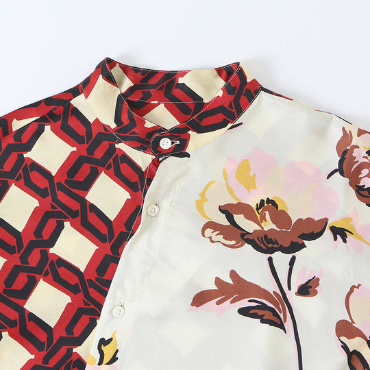 Damen Asymmetrische Hemdbluse mit gemischtem Grafik- und Blumenprint Nord Taschen