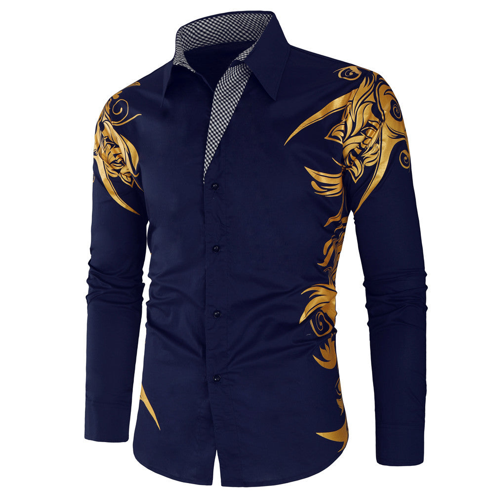 Herren Figurbetontes Button-Down-Hemd mit goldverzierter Ornamentik und kontrastiertem Innenkragen Nord Taschen