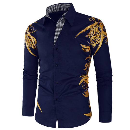 Herren Figurbetontes Button-Down-Hemd mit goldverzierter Ornamentik und kontrastiertem Innenkragen Nord Taschen