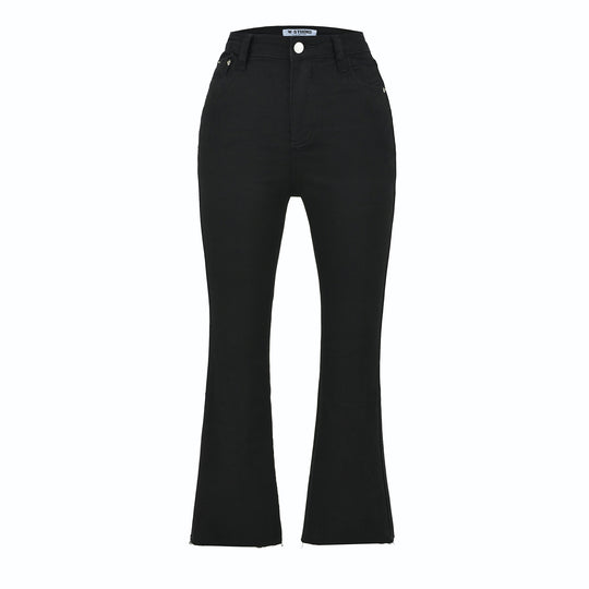 Damen Highwaist-Schlaghose aus Stretch-Denim mit fünf Taschen und rohem Saum Nord Taschen
