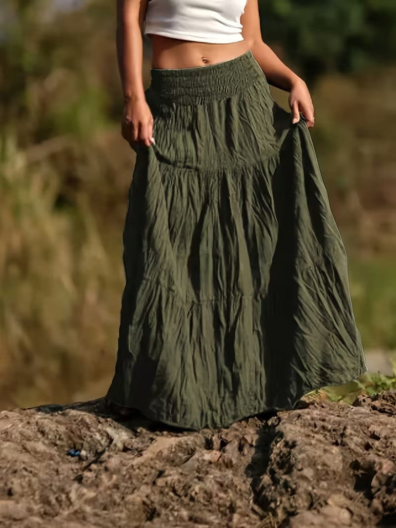 Damen Maxirock mit Stufen, gerafftem Smokbund und luftigem Crinkle-Stoff Nord Taschen