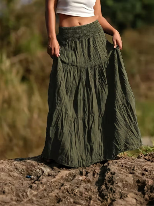 Damen Maxirock mit Stufen, gerafftem Smokbund und luftigem Crinkle-Stoff Nord Taschen