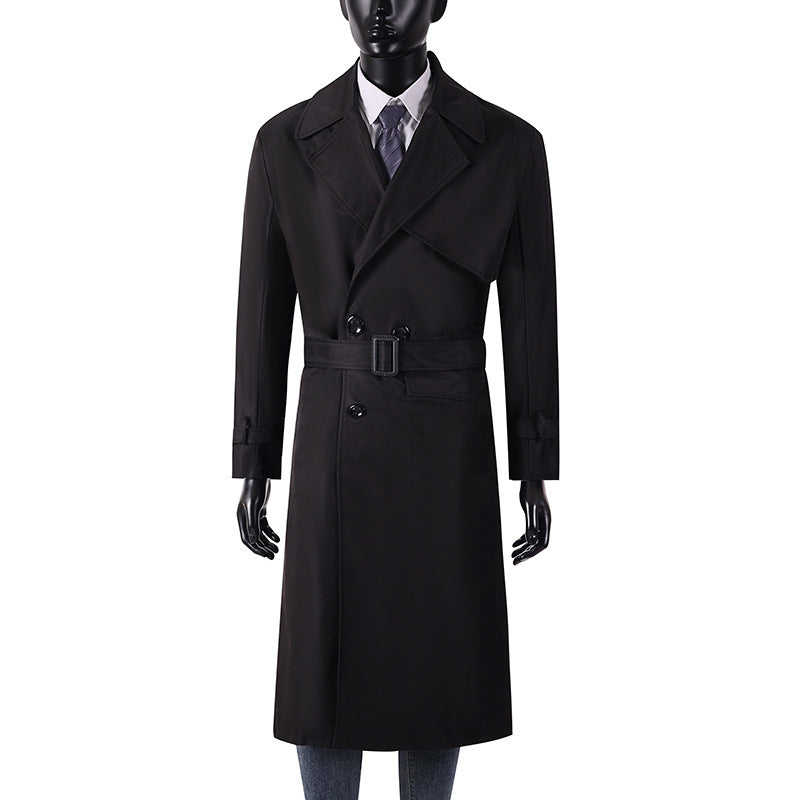 Herren Langmantel im Trenchcoat-Stil mit Sturmklappe, asymmetrischen Taschen und klassischem Revers Nord Taschen