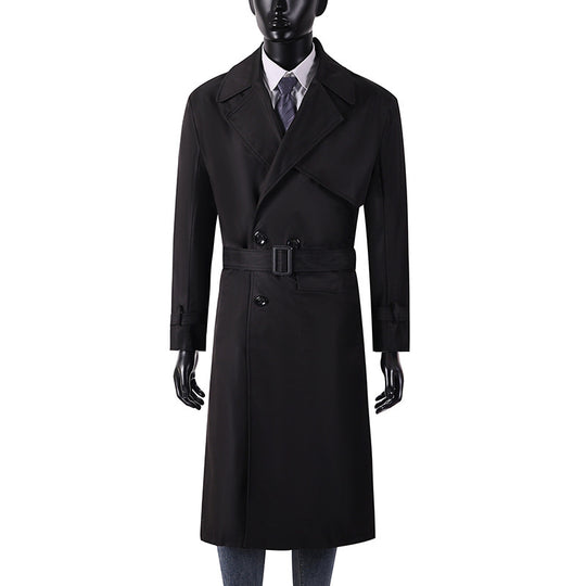 Herren Langmantel im Trenchcoat-Stil mit Sturmklappe, asymmetrischen Taschen und klassischem Revers Nord Taschen