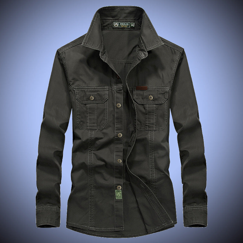 Herren robustes Canvas-Overshirt mit Brustpattentaschen, Hemdkragen und Utility-Details Nord Taschen