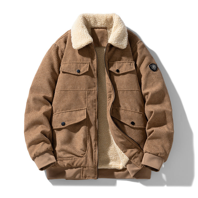 Herren Cord-Fieldjacke mit Teddyfutter, gesteppter Isolierung und Multifachtaschen Nord Taschen