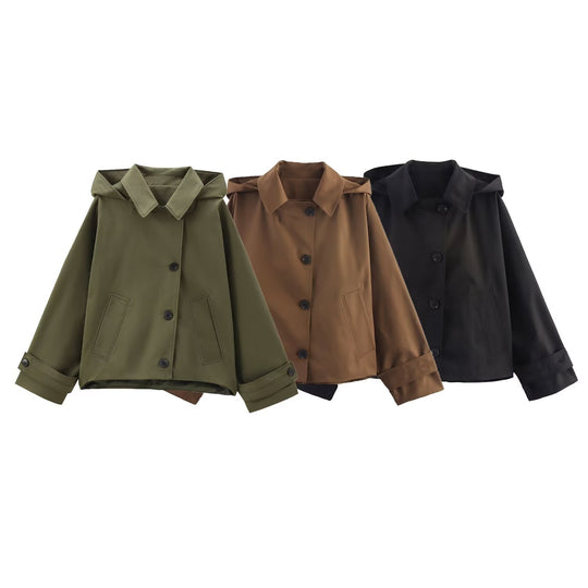 Damen Kurzjacke mit übergroßer Kapuze, kastiger Silhouette und Umschlagmanschetten Nord Taschen