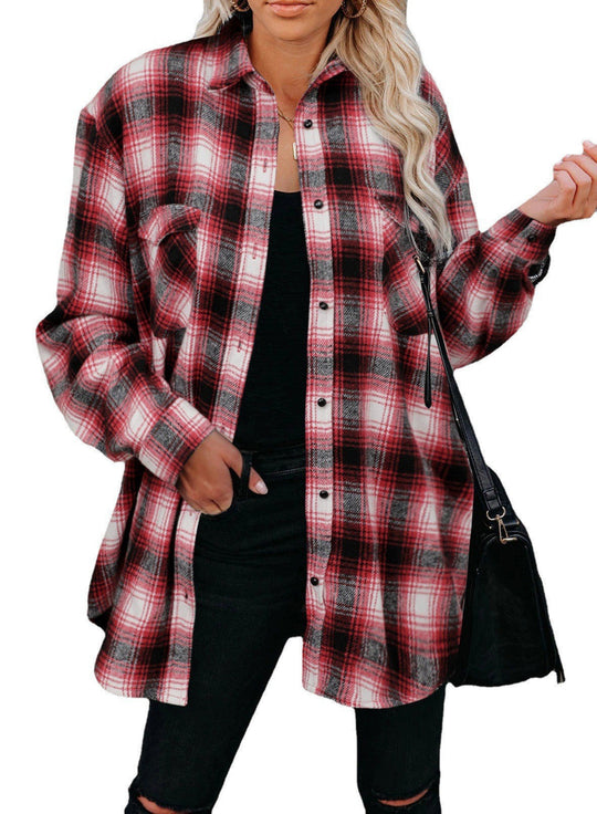 Damen Flanell Hemd im Vintage-Stil mit Karomuster und Brusttaschen