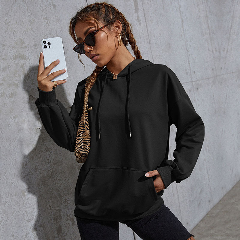 Damen Lässiger Oversize-Kapuzenpullover mit Statement-Print, Kängurutasche und Rippbündchen Nord Taschen