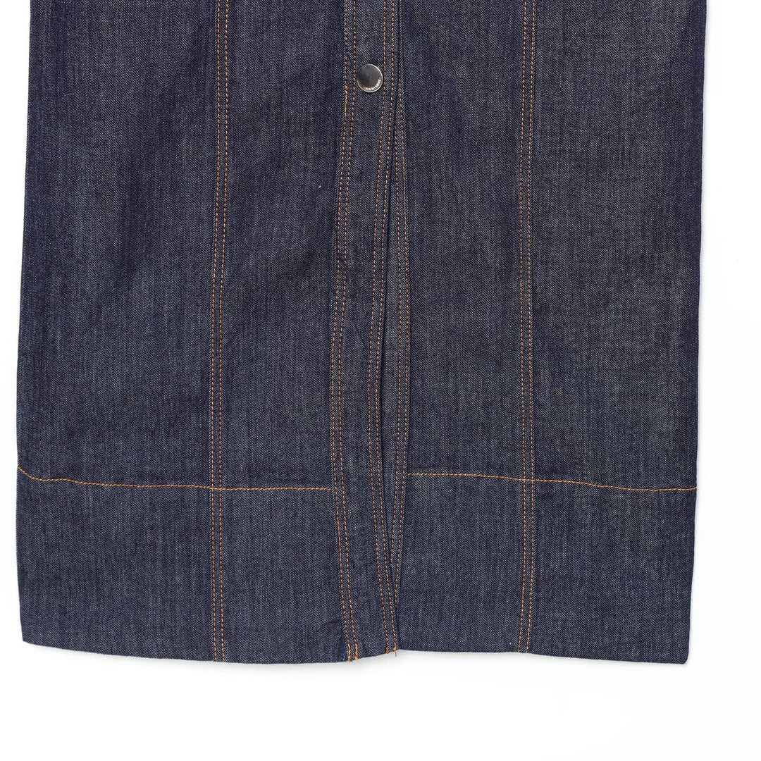 Damen Ärmelloses Jeansmaxikleid mit Hemdkragen, taillierter Silhouette und durchgehender Druckknopfleiste Nord Taschen