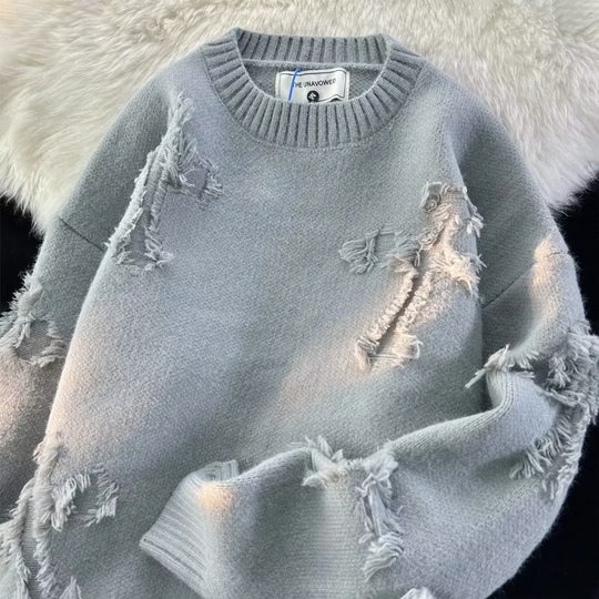 Damen Grobstrickpullover mit Fransen Nord Taschen