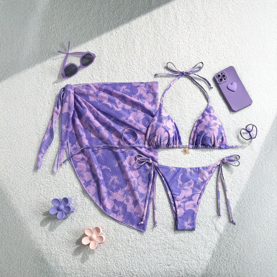 Damen Triangel-Bikini-Set mit verstellbaren Trägern und Wickeltuch