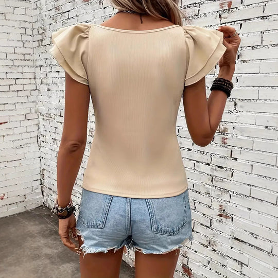 Damen Rippstrickoberteil mit Volants