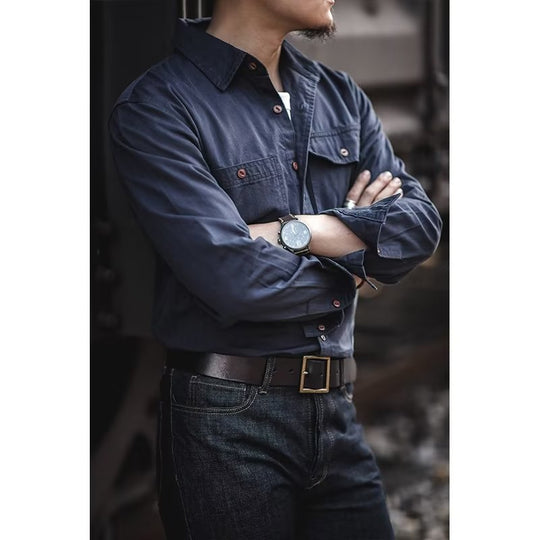Herren Baumwoll‑Twill‑Worker‑Hemd mit Pattentaschen und kastiger Passform Nord Taschen