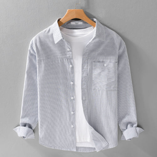 Herren Feines Nadelstreifen-Layering-Overshirt aus leichtem Baumwollmix mit aufgesetzter Brusttasche Nord Taschen