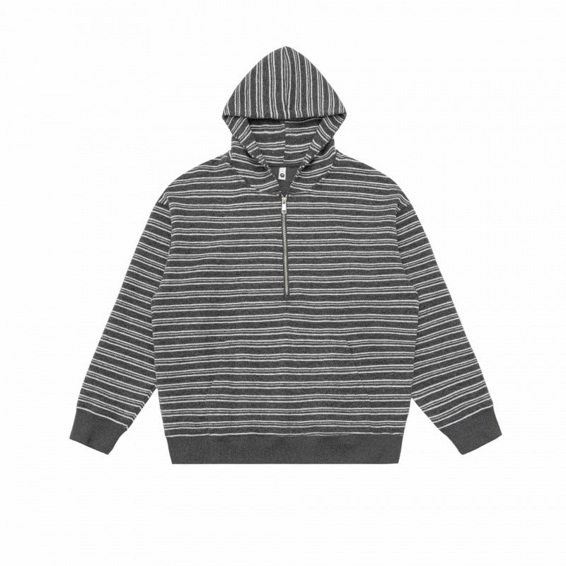 Unisex Oversize-Kapuzenpullover mit halbem Reißverschluss, Streifenmuster und Kängurutasche Nord Taschen