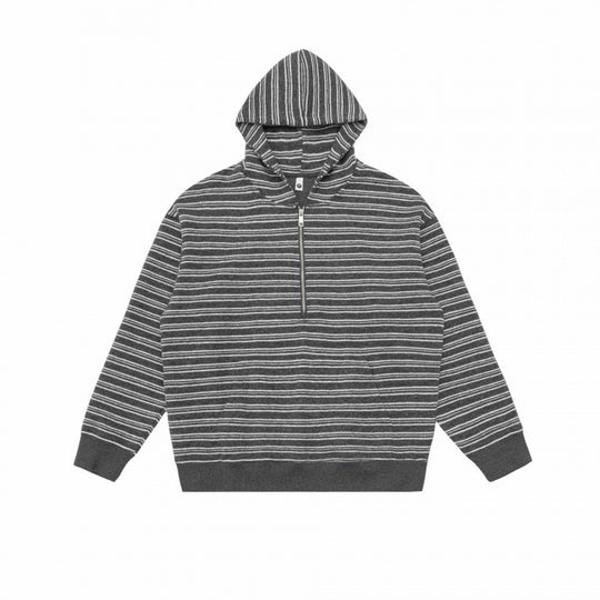 Unisex Oversize-Kapuzenpullover mit halbem Reißverschluss, Streifenmuster und Kängurutasche Nord Taschen
