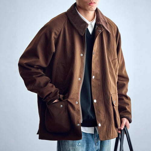 Herren Utility-Fieldjacke aus gewachstem Baumwollmix mit Cordkragen Nord Taschen