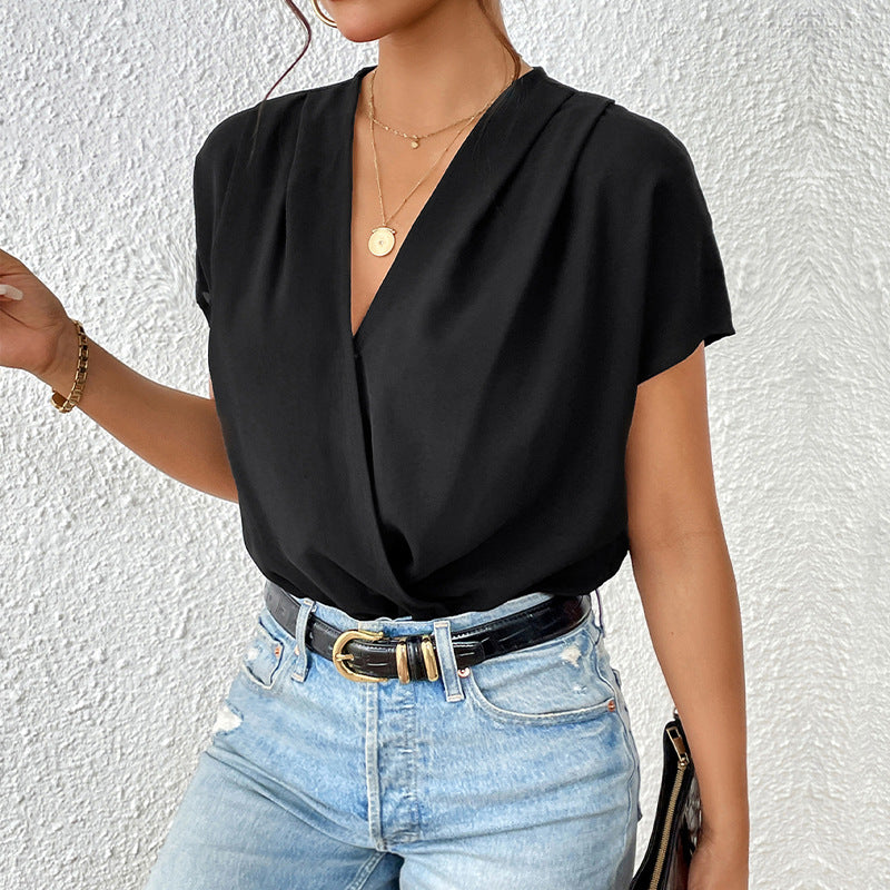 Damen Body mit eleganter Wickeloptik und kurzen Ärmeln