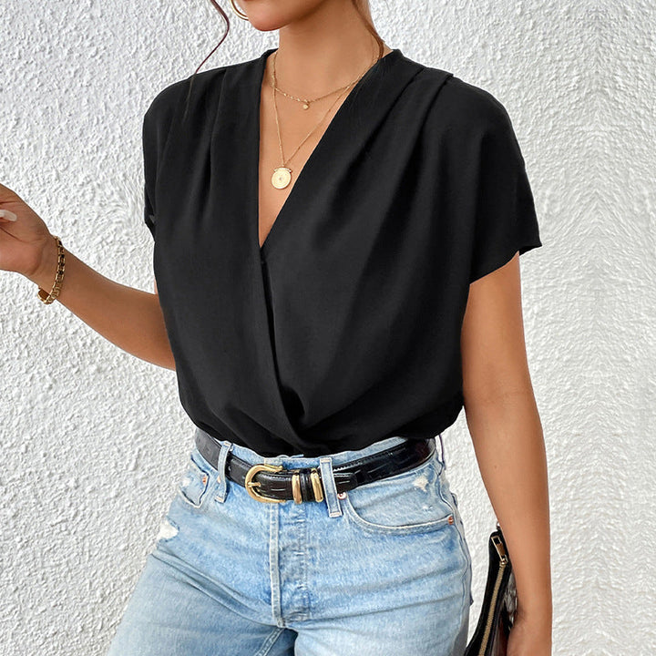 Damen Body mit eleganter Wickeloptik und kurzen Ärmeln