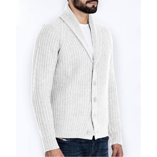 Herren Rippstrick-Cardigan mit Schalkragen und durchgehender Knopfleiste Nord Taschen