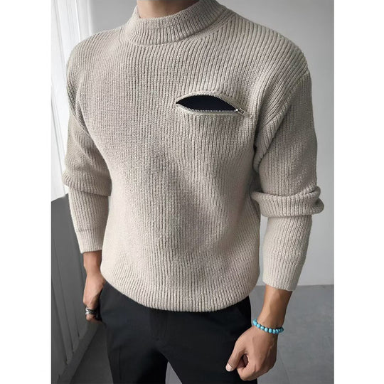 Herren Modischer Strickpullover mit Reißverschlusstasche Nord Taschen