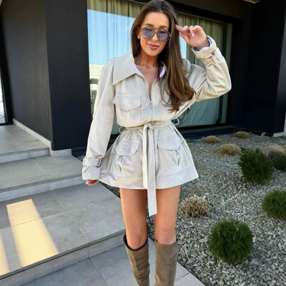 Damen Kurzjacke im Utility‑Shacket‑Stil mit Taillenzug Nord Taschen