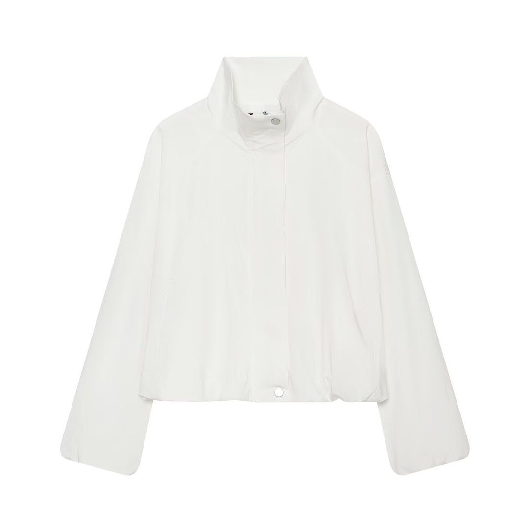Damen Leichte Cropped Übergangsjacke mit Stehkragen und verdecktem Reißverschluss Nord Taschen